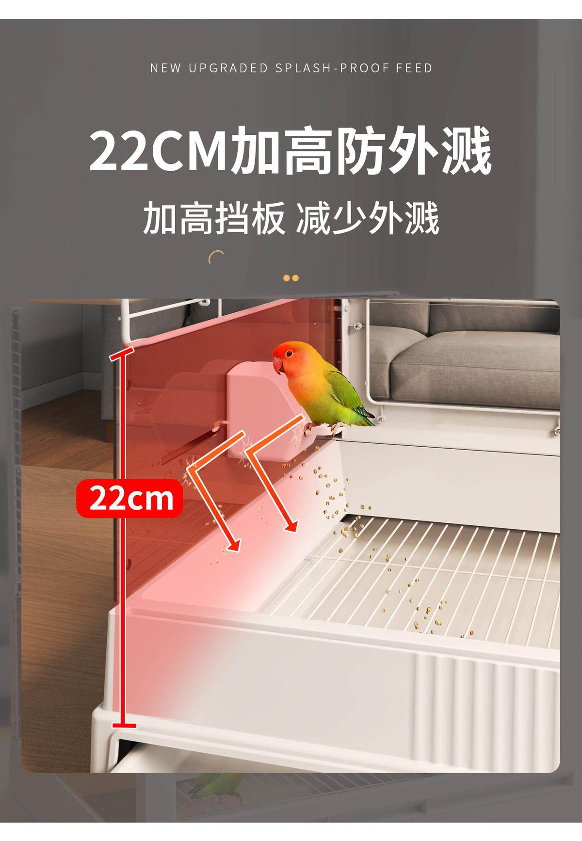Bird Cage for Parrots with Anti-Splash Design, Large Home Villa Style