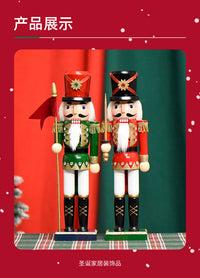 25 New 38CM Flat-Top Flag Soldier Nutcracker Solid Wood Decorative Puppet Gift Craft Christmas Ornament