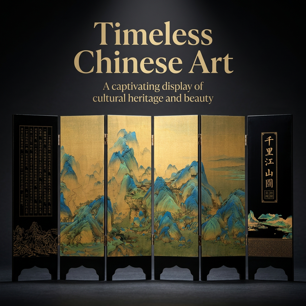 Wooden Folding Screen Desk Decoration, Chinese Landscape Painting Miniature Table Ornament, Splendid Mountains Rivers Shelf Decor