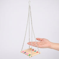 Bird Swing and Parrot Bridge for Cage, Wooden Bird Perch with Hanging Chain, Small Medium Budgie and Cockatiel Toys for Parrot Swing Climbing