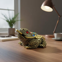 Hollow Brass Toad Figurine Jewel Inlaid Three-Legged Wealth Frog for Living Room