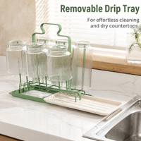 Jade Iron Dish Drainer Rack, 19.2cm Countertop Dish Drying Rack with Drip Tray, Modern 6 Cup Draining Board Rack for Washing Up