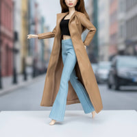 Faux-Leather Doll Coat with Pants Miniature Doll Jacket and Pants Set Hook-and-Loop Fasteners Apparel Elastic for Dress-up Play