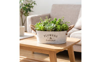 Galvanized Metal Planter with Rope Handles Vintage Oval Planter Rustic Flower Pot with Handles Farmhouse for Tabletop, Windowsill, Shelf