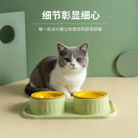 跨境猫碗陶瓷双碗防打翻宠物碗水粮一体狗碗保护颈椎易清洗飞碟碗