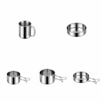 304 Stainless Steel Camping Cookware Set with Storage Bag Outdoor Cookware Set with Folding Handles Nesting Mess Kit Compact for Backpackers