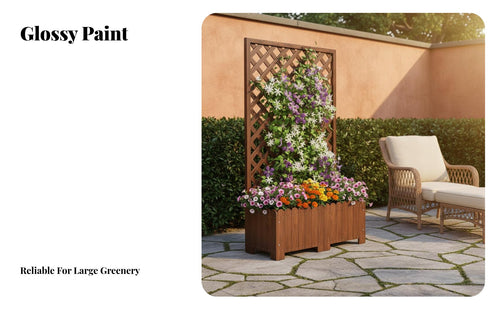 Brown Wood Planter Box with Trellis, 100cm Louvred Freestanding Raised Garden Bed, Outdoor for Balcony Patio Courtyard