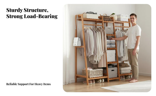Multi-Functional Clothes Hanging Rack Multifunctional Freestanding Clothes Rack with Shelves Multiple Storage Areas Accessible Wardrobe with Hanging Sturdy & Long-Lasting for Apartment Dwellers, Homeowners, Students, Bedroom, Cloakroom, Entryway
