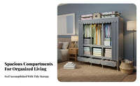 Reinforced Steel Frame Textile Wardrobe with Drawers Sturdy and Long-Lasting Textile Drawer Single-Unit Stable Structure Portable Closet Easy to Assemble for Students, Homeowners, Dorm Room, Apartment, Entryway, Playroom