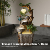 Indoor Waterfall Water Feature Built-in Humidifier Indoor Waterfall Feature LED Accent Lighting Peaceful Garden Floor Water Feature for Living Room