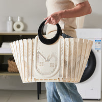 Cream Style Foldable Portable Laundry Basket for Bathroom, Large Capacity Storage Basket
