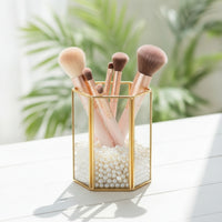 Compact Desktop Storage Holder with Metal Frame Elegant Makeup Brush Holder Space Saving Makeup Brush Organizer Modern for Dressing Table
