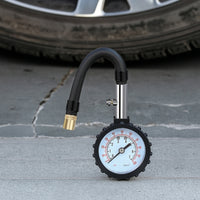 Handheld Tire Pressure Gauge with Air Bleeder Valve Mechanical Tire Pressure Gauge with Rubber Hose Flexible Long-Lasting for Garage