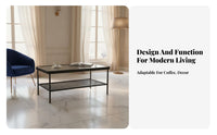 2-Tier Glass Top Table Modern Design 2-Tier Fluted Glass Table Minimalist Living Space Design Room Furniture for Homeowners, Adults, Lounge Area