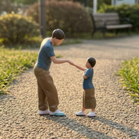 2 Pieces Resin Father and Son Figure Scene Hand-Painted Miniature Figures Fist-Bump Figure Set