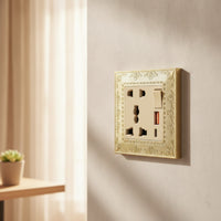 Antique Gold Decorative Outlet Panel Ornate Retro Socket Plate Vintage Embossed Wall Plate Metal for Interior Designers, Homeowners, Living Room, Bedroom, Hotel