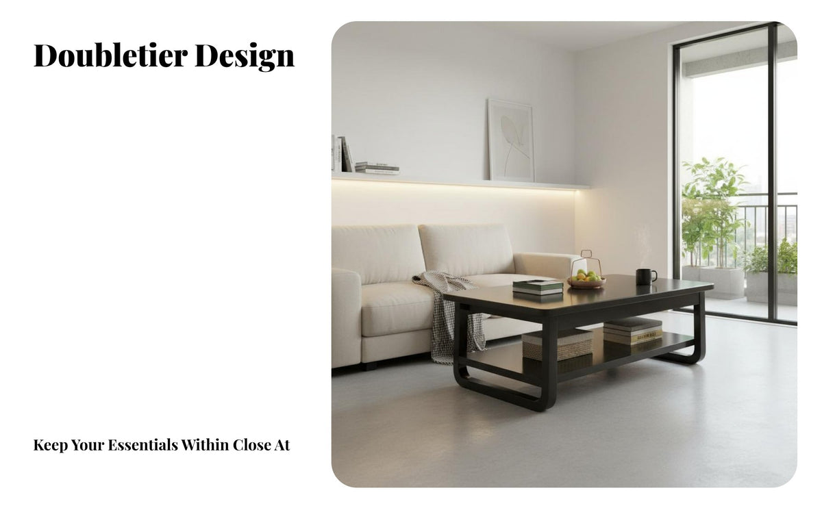 Modern Design Two-Tier Rectangular Table Sturdy Structure Household Furniture Stable Frame Easy Assembly for Office Workers, Apartment Dwellers, Homeowners, Living Room, Reception Area, Lounge
