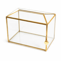 Card Box with Lock Gold-Tone Geometric Card Box Hinged for Receptions, Newlyweds