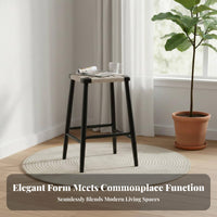 Woven Seat High Stool Sturdy Construction Square Woven Stool Bohemian Design