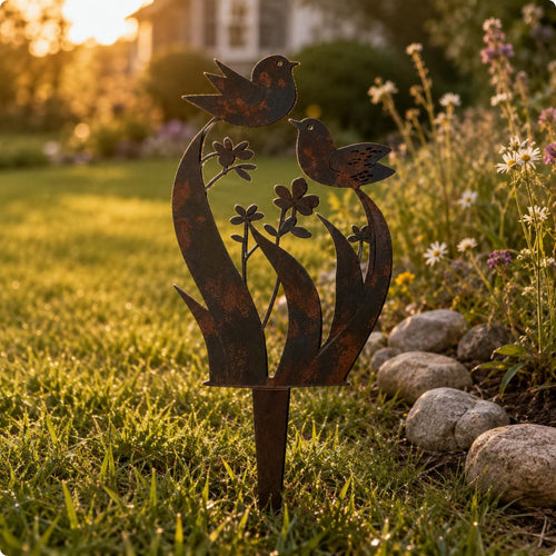 Bird Flower Stake Nature-Themed Rustic Floral Bird Stake Weather-Resistant Outdoor Decor