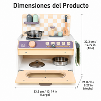 Wooden Toy Kitchen for Girls, Educational Play Kitchen with Accessories, Pretend Play Set for Girls, 33.5x21x32.3cm
