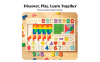 Multifunction Wooden Puzzle Activity Board Natural Wood Finish Early-Education Puzzle Board Child-Friendly Learning Toy Smooth Edges for Preschoolers, Children