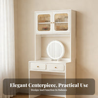 Makeup Cabinet with Lighted Mirror Modern Minimalist Design Vanity Set Integrated Chest of Drawers Includes Matching Stool