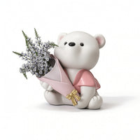 Bear Figurine with Bouquet Holder Lifelike Tabletop Vase Collectible