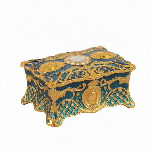 Rectangular Jewelry Box Faceted Jewel Lid Ornate Jewelry Box Curved Feet