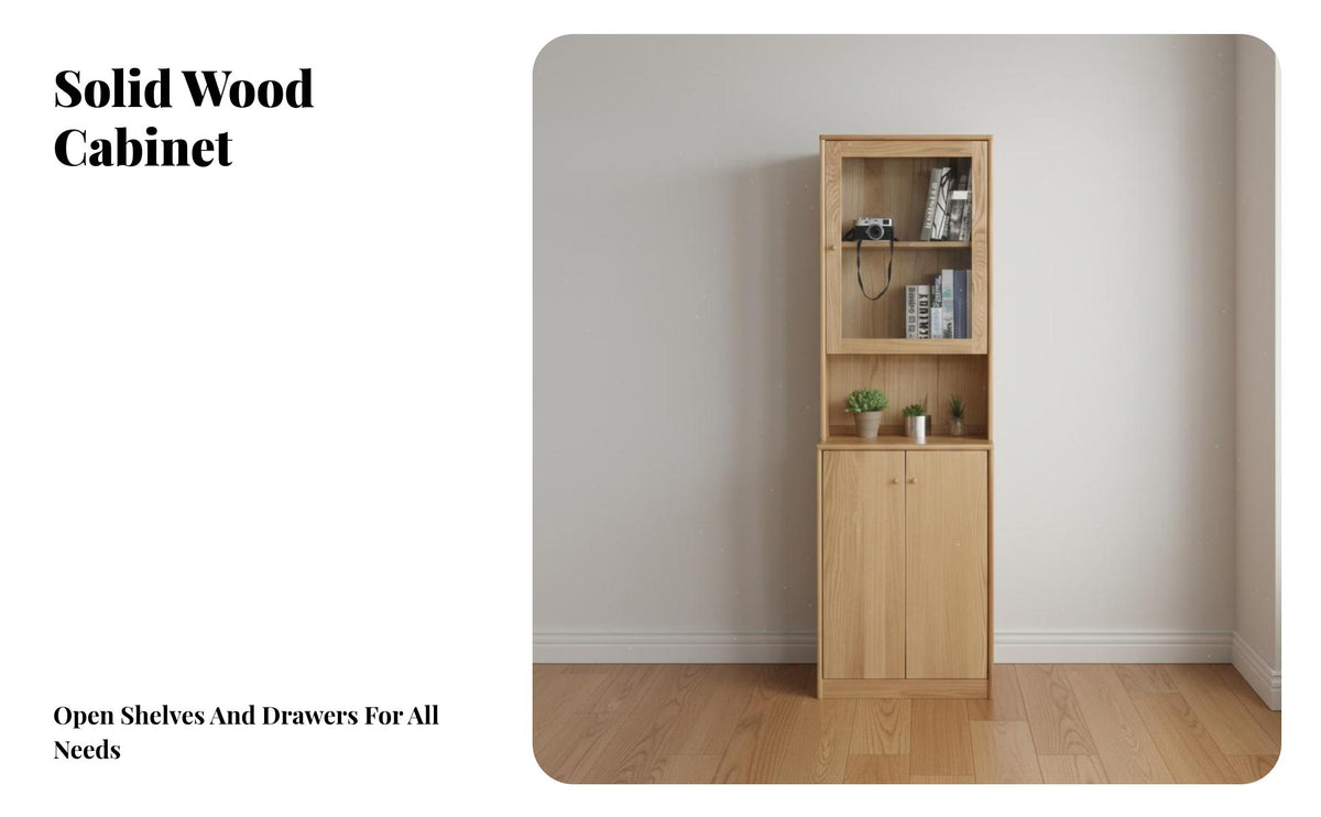 Minimalist Design Solid Wood Bookcase Adjustable Shelves Wooden Book Shelf with Storage Multifunctional Freestanding Bookshelf Baseboard Cutout Design for Office Workers, Students, Homeowners, Study Room, Bedroom