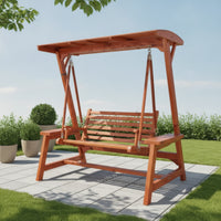 Wooden Swing Bench with Canopy Shaded Freestanding Garden Swing Slatted for Backyard