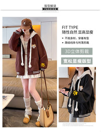 羊羔毛连帽卫衣外套女2025秋冬新款青少年学生加绒加厚棒球服棉衣