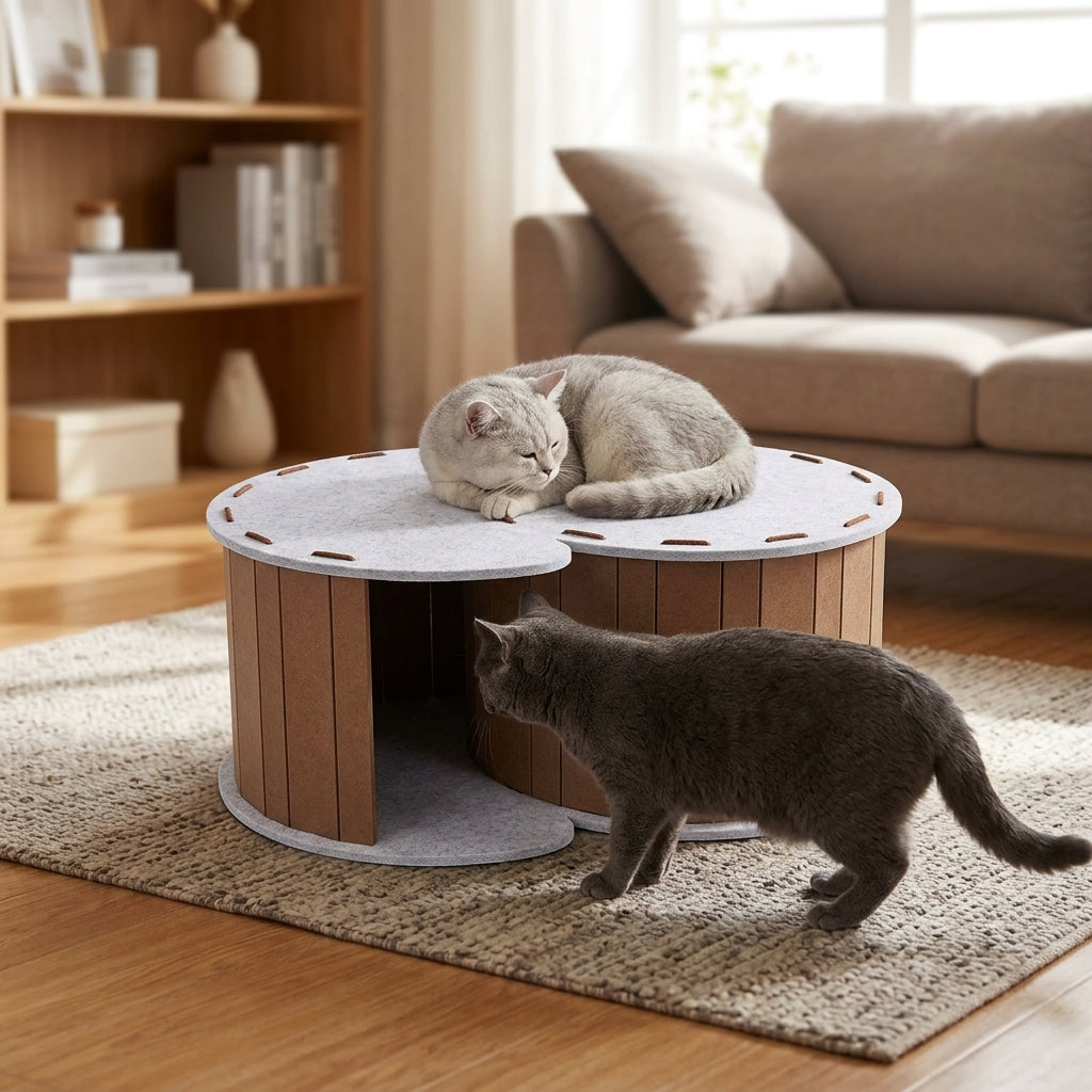 Cat Bed Cat Tunnel Felt Hideaway Winter Use Cat House 65x55x40cm
