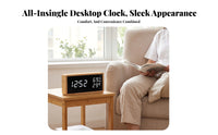 Humidity Display Bamboo Alarm Clock Battery Backup Desktop Alarm Clock USB Charging Home Gadget Dimmable