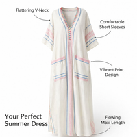Ladies Dresses Maxi Length with V-Neck and Short Sleeves for Women UK, Dress with Printed Flared Design