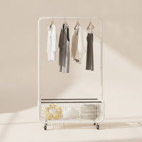 Floor-Standing Clothes Rack with Basket Space-Saving Rolling Clothes Rack Stable Furniture Heavy-Duty for Entryway, Boutique