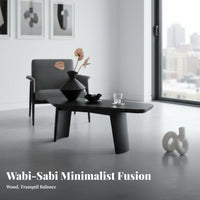 Irregularly Shaped Black Table Natural Simplicity Design Irregular Table with Spherical Legs Easy to Clean Rounded Safety Edges