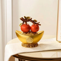 Gilded Wealth Vessel Bowl with Persimmons Wealth Tabletop Decoration Traditional Sculpture for Housewarming