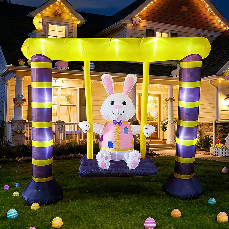 Cross-border Easter Inflatable Rabbit on Swing with LED Light for Outdoor Yard Party Decoration, AU Plug