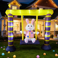 Cross-border Easter Inflatable Rabbit on Swing with LED Light for Outdoor Yard Party Decoration, AU Plug