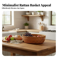 Woven Fruit Basket Handwoven Round Wicker Basket Breathable Rattan Tray for Washroom