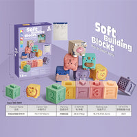 Soft Rubber Embossed Animal and Number Blocks for Early Education, Squeeze and Stack