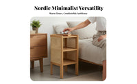 Storage Nightstand Sturdy Construction Curved Rattan-Panel Cabinet for Renters