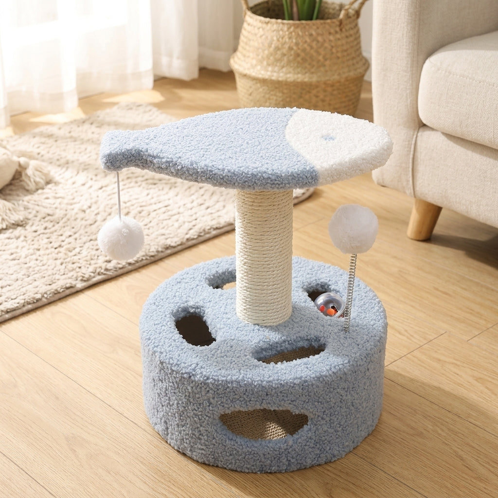 Cat Activity Tree and Activity Centre for Small Cat, Composite Board Activity Center with Cozy Condo, Simple Assembly House Indoor for Indoor Cats