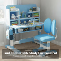 Adjustable Child's Study Desk with Hutch Set Ergonomic Children's Writing Table Student Workstation Chair Storage Bookstand Engineered Wood Steel Suitable for Children's Bedroom Study Room Homework