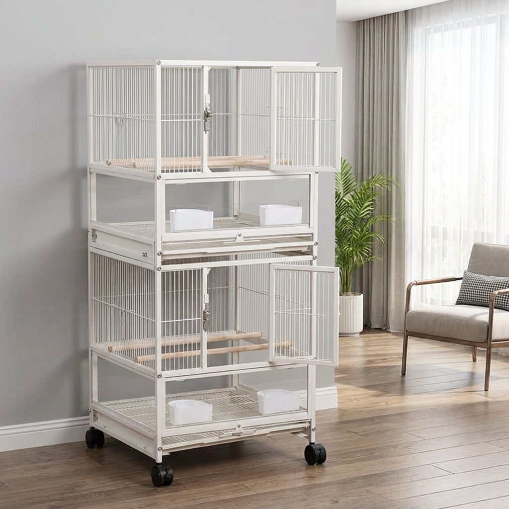 Parrot Cage with Rolling Stand, Large Bird Cage Villa for Indoor Use, Multi-Layer Pet Bird Cage with Storage Shelf and Wheels for Easy Movement