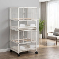 Parrot Cage with Rolling Stand, Large Bird Cage Villa for Indoor Use, Multi-Layer Pet Bird Cage with Storage Shelf and Wheels for Easy Movement