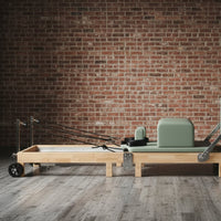 Space Saving Foldable Pilates Reformer Solid Wood Frame Pilates Reformer with Wooden Box Professional Grade Home Core Training Machine Full-Body Workout for Adults, Beginners, Gym