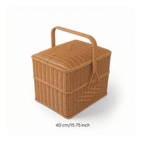 Rattan Basket with Lid Double-Layer Organizer Small