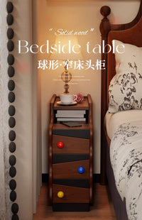 中古风实木超窄床头柜卧室20cm窄边柜创意设计三层复古长条床边柜 原木色【20cm】加厚橡胶木框架+实木抽屉 整装
